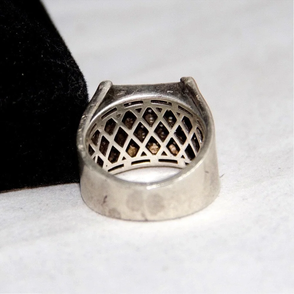 VTG HEAVY Sterling Silver 925 Iced Out Square Signet Ring Mens Size 8.5 CZ Band